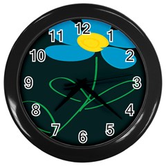 Whimsical Blue Flower Green Sexy Wall Clocks (black) by Mariart