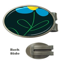 Whimsical Blue Flower Green Sexy Money Clips (oval)  by Mariart