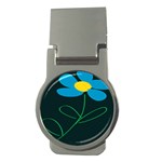 Whimsical Blue Flower Green Sexy Money Clips (Round)  Front