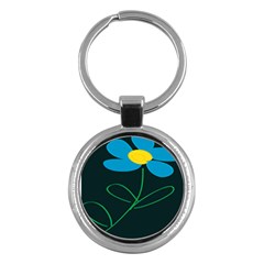 Whimsical Blue Flower Green Sexy Key Chains (round)  by Mariart