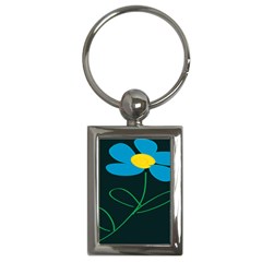 Whimsical Blue Flower Green Sexy Key Chains (rectangle)  by Mariart