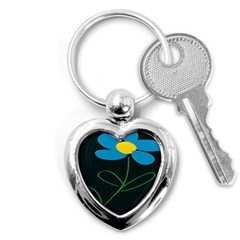 Whimsical Blue Flower Green Sexy Key Chains (heart) 