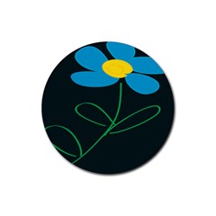 Whimsical Blue Flower Green Sexy Rubber Round Coaster (4 Pack) 