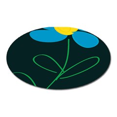 Whimsical Blue Flower Green Sexy Oval Magnet by Mariart