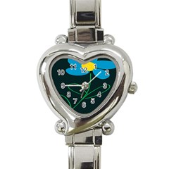 Whimsical Blue Flower Green Sexy Heart Italian Charm Watch by Mariart