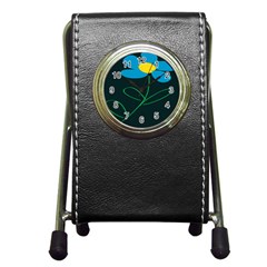 Whimsical Blue Flower Green Sexy Pen Holder Desk Clocks by Mariart