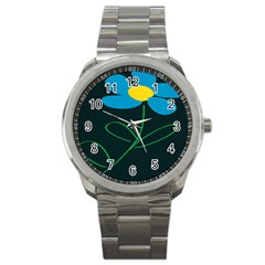 Whimsical Blue Flower Green Sexy Sport Metal Watch by Mariart