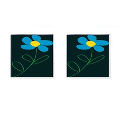 Whimsical Blue Flower Green Sexy Cufflinks (square) by Mariart