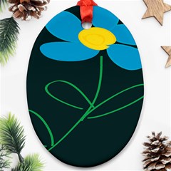 Whimsical Blue Flower Green Sexy Oval Ornament (two Sides) by Mariart