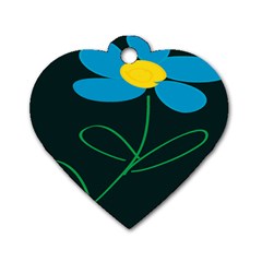 Whimsical Blue Flower Green Sexy Dog Tag Heart (two Sides)