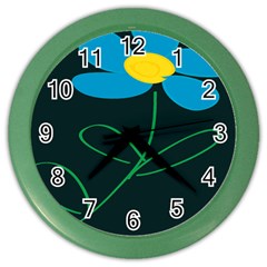 Whimsical Blue Flower Green Sexy Color Wall Clocks by Mariart