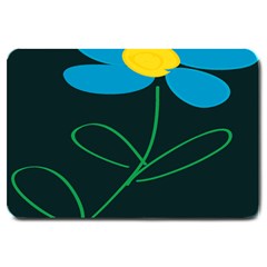 Whimsical Blue Flower Green Sexy Large Doormat  by Mariart