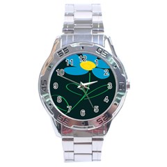 Whimsical Blue Flower Green Sexy Stainless Steel Analogue Watch by Mariart