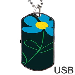 Whimsical Blue Flower Green Sexy Dog Tag Usb Flash (one Side) by Mariart