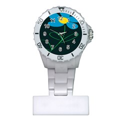 Whimsical Blue Flower Green Sexy Plastic Nurses Watch by Mariart