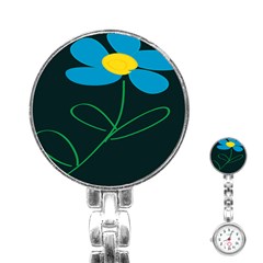 Whimsical Blue Flower Green Sexy Stainless Steel Nurses Watch by Mariart