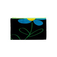 Whimsical Blue Flower Green Sexy Cosmetic Bag (xs) by Mariart