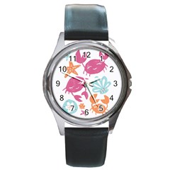 Animals Sea Flower Tropical Crab Round Metal Watch by Mariart