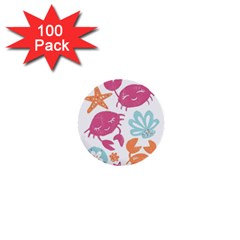 Animals Sea Flower Tropical Crab 1  Mini Buttons (100 Pack)  by Mariart