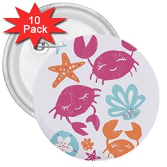 Animals Sea Flower Tropical Crab 3  Buttons (10 Pack) 