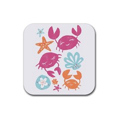 Animals Sea Flower Tropical Crab Rubber Coaster (square) 