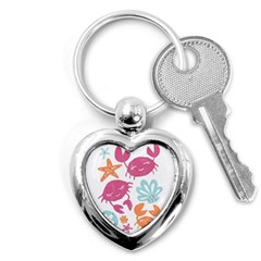 Animals Sea Flower Tropical Crab Key Chains (heart)  by Mariart