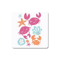 Animals Sea Flower Tropical Crab Square Magnet