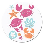 Animals Sea Flower Tropical Crab Magnet 5  (Round) Front