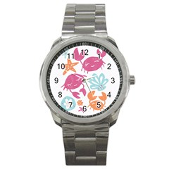 Animals Sea Flower Tropical Crab Sport Metal Watch by Mariart