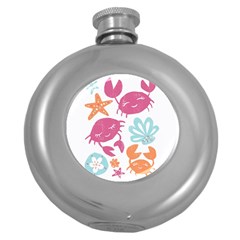 Animals Sea Flower Tropical Crab Round Hip Flask (5 Oz) by Mariart