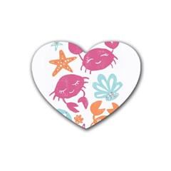 Animals Sea Flower Tropical Crab Rubber Coaster (heart)  by Mariart