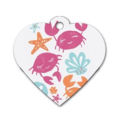 Animals Sea Flower Tropical Crab Dog Tag Heart (two Sides)