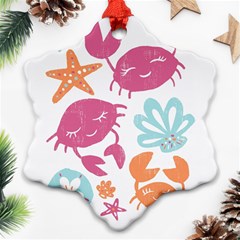 Animals Sea Flower Tropical Crab Snowflake Ornament (two Sides) by Mariart