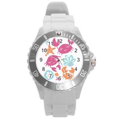 Animals Sea Flower Tropical Crab Round Plastic Sport Watch (l) by Mariart