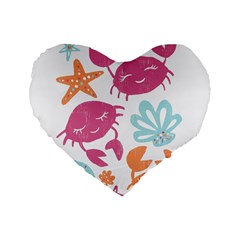 Animals Sea Flower Tropical Crab Standard 16  Premium Heart Shape Cushions