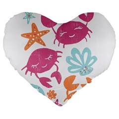 Animals Sea Flower Tropical Crab Large 19  Premium Heart Shape Cushions by Mariart