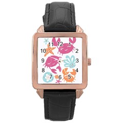 Animals Sea Flower Tropical Crab Rose Gold Leather Watch  by Mariart