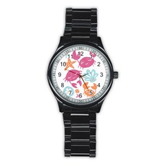 Animals Sea Flower Tropical Crab Stainless Steel Round Watch by Mariart