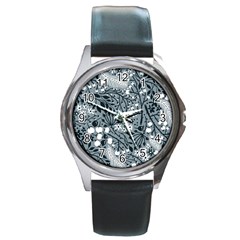 Abstract Floral Pattern Grey Round Metal Watch by Mariart