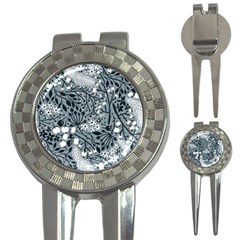 Abstract Floral Pattern Grey 3-in-1 Golf Divots