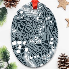 Abstract Floral Pattern Grey Oval Ornament (two Sides)