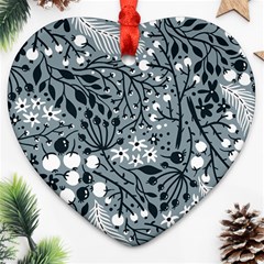 Abstract Floral Pattern Grey Heart Ornament (two Sides) by Mariart