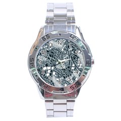 Abstract Floral Pattern Grey Stainless Steel Analogue Watch