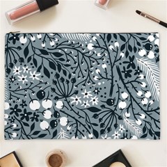 Abstract Floral Pattern Grey Cosmetic Bag (xxl) 