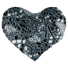 Abstract Floral Pattern Grey Large 19  Premium Heart Shape Cushions