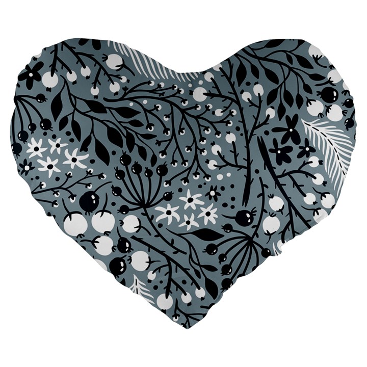 Abstract Floral Pattern Grey Large 19  Premium Heart Shape Cushions