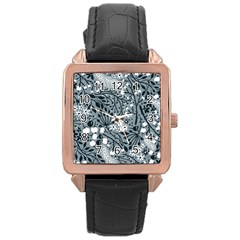 Abstract Floral Pattern Grey Rose Gold Leather Watch  by Mariart