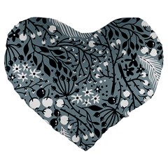 Abstract Floral Pattern Grey Large 19  Premium Flano Heart Shape Cushions by Mariart