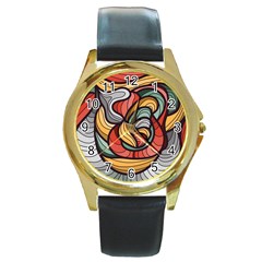 Beautiful Pattern Background Wave Chevron Waves Line Rainbow Art Round Gold Metal Watch by Mariart