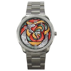 Beautiful Pattern Background Wave Chevron Waves Line Rainbow Art Sport Metal Watch by Mariart